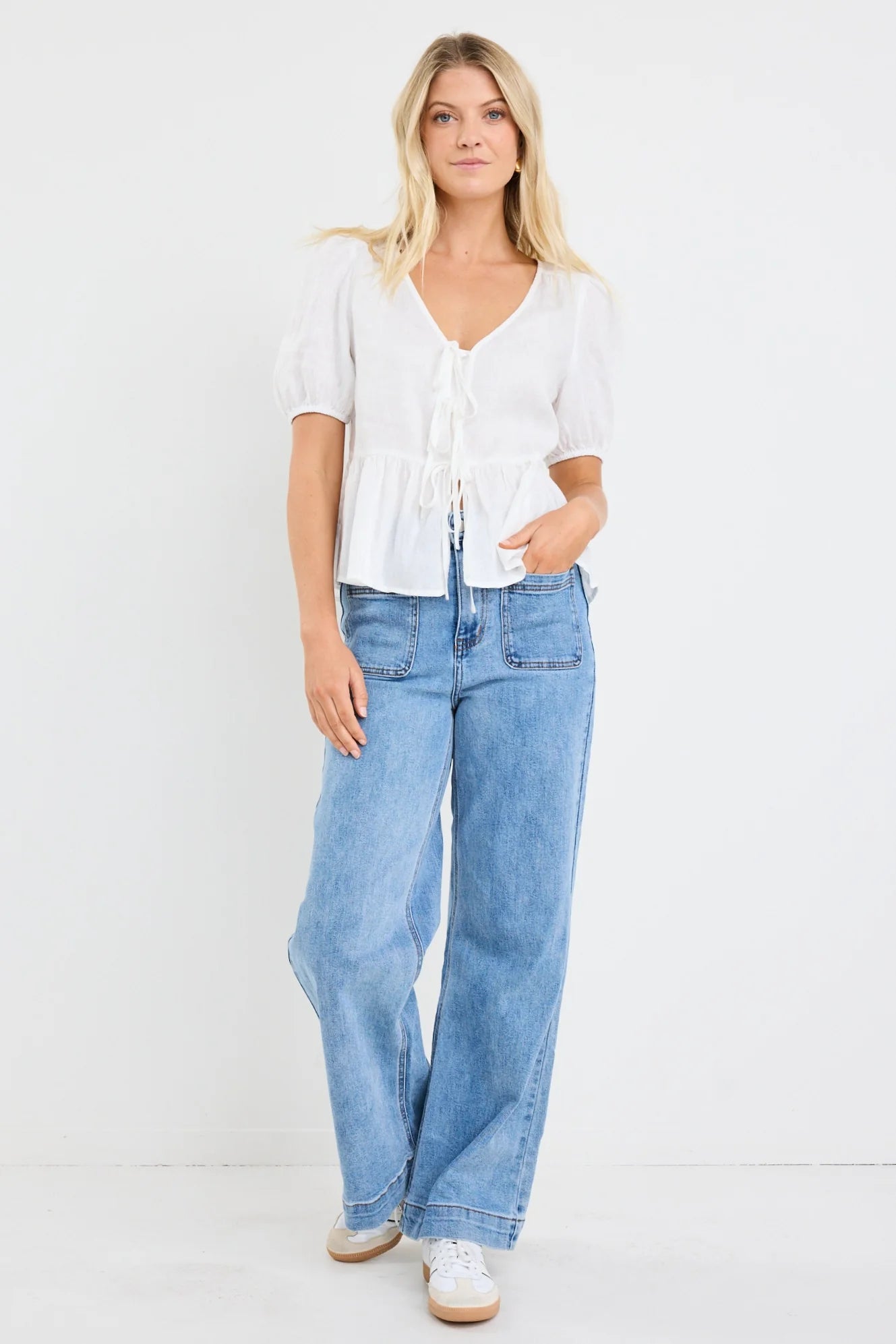 STORIES BE TOLD RESTORE TIE FRONT PEPLUM TOP - Ivory