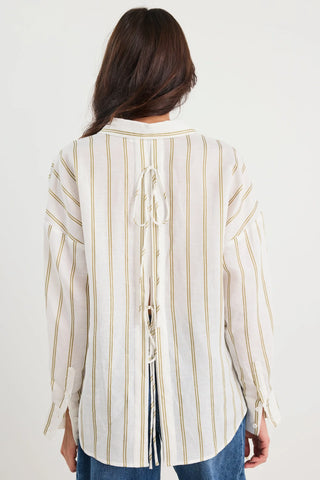 BY ROSA REVEAL TIE BACK SHIRT - Khaki Stripe