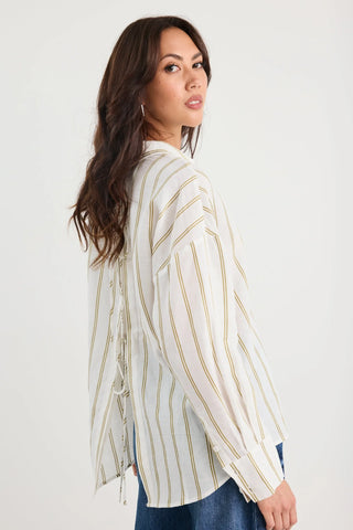 BY ROSA REVEAL TIE BACK SHIRT - Khaki Stripe