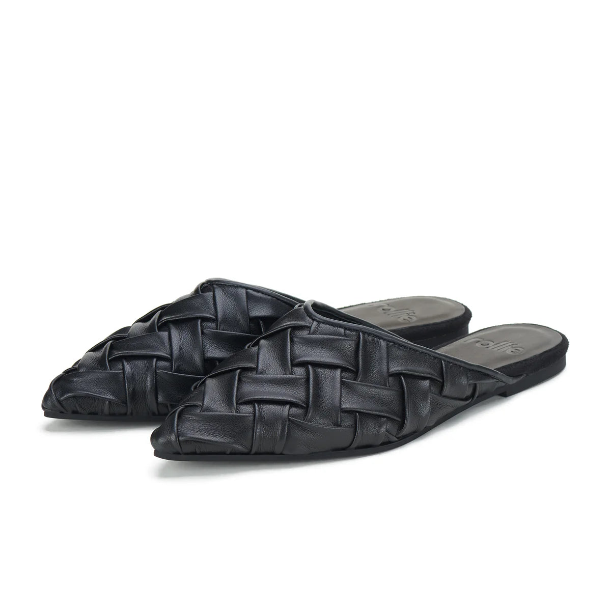 ROLLIE POINTED MULE SOFT WOVEN - BLACK