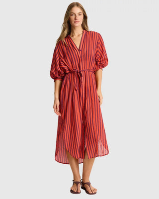 SEA LEVEL - BOHO VACAY LONG SHIRT DRESS - Spiced Red