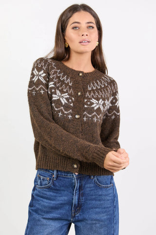 STORIES BE TOLD - SHETLAND FAIRISLE CARDIGAN - Chocolate