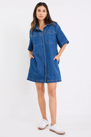 STORIES BE TOLD SHORTCUT MINI SHIRT DRESS - Storm Blue