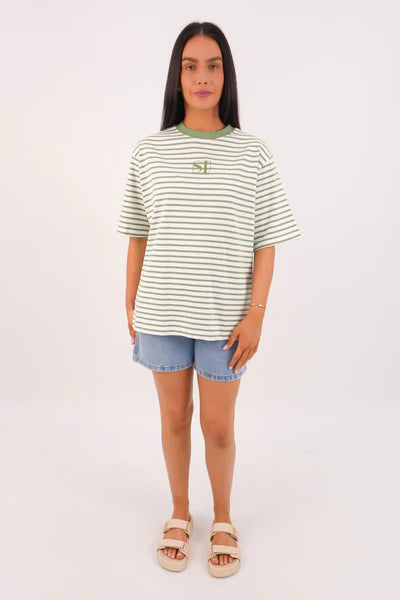 SILENT THEORY STRIPE STRIPE S/S TEE - Green