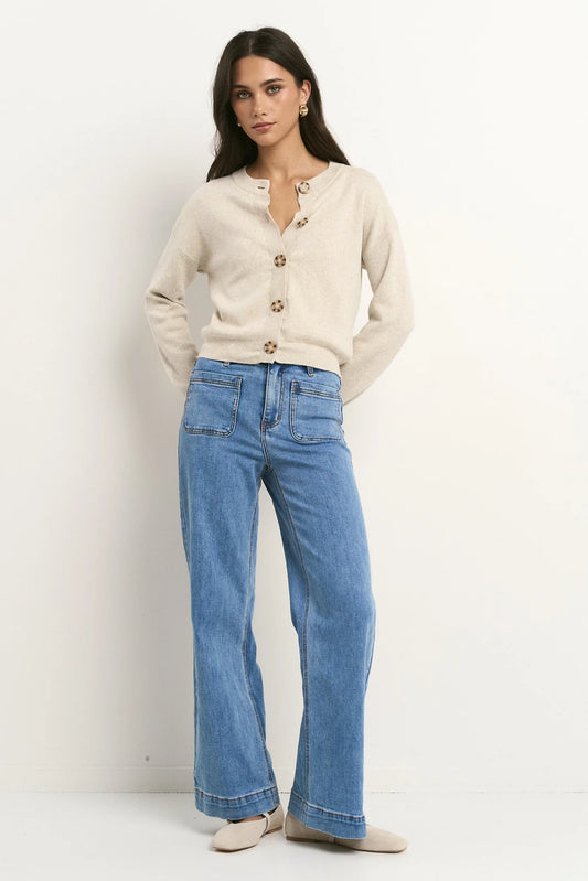 IVY + JACK SOLAR KNIT CREW CARDIGAN - Oat