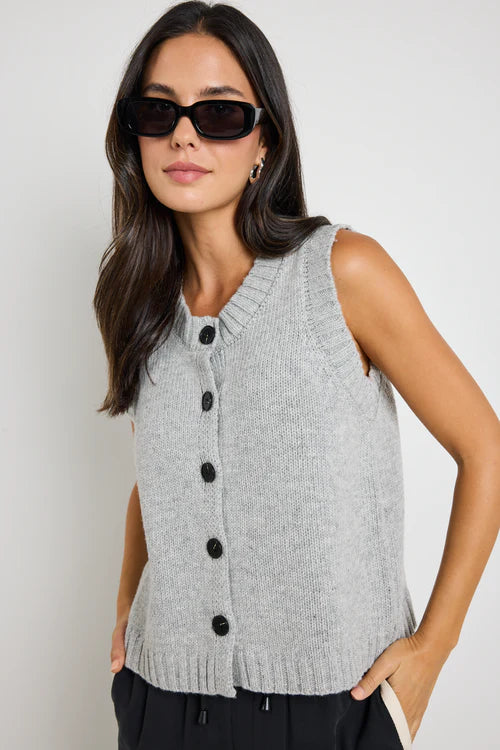 STORIES TO BE TOLD - Stamp Grey Marle Crewneck Knit Vest Top