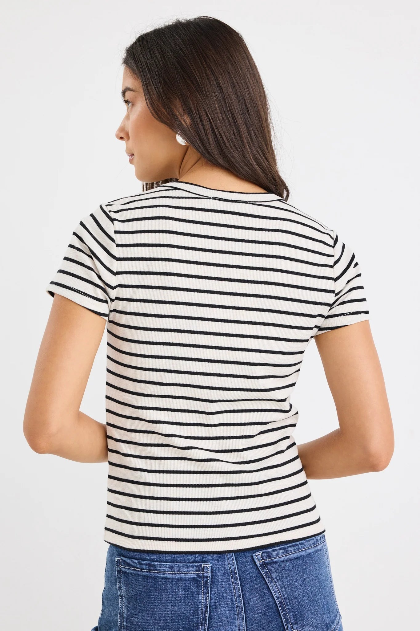STORIES BE TOLD STUDY RIB TEE - Black/Ecru Stripe
