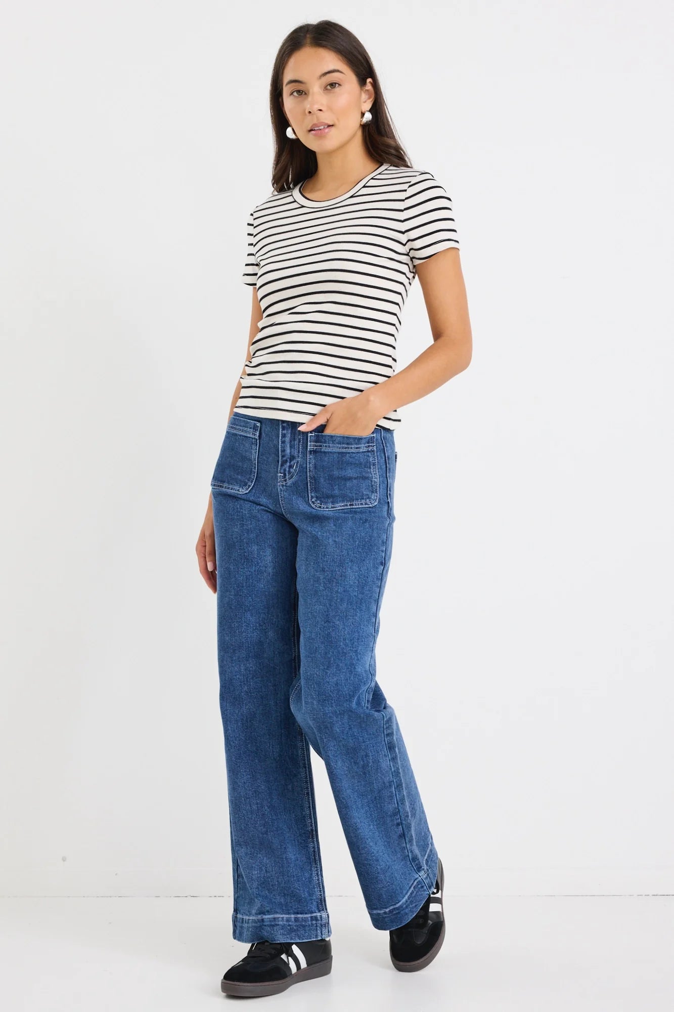 STORIES BE TOLD STUDY RIB TEE - Black/Ecru Stripe