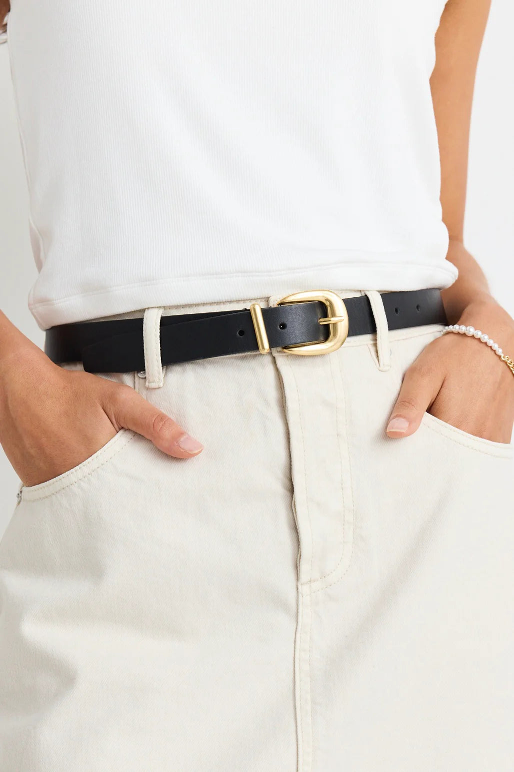 AMONG THE BRAVE GOLD BUCKLE LEATHER BELT - BLACK