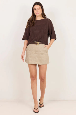 RE UNION - Sunrise Dark Chocolate SS CRrochet Knit Top