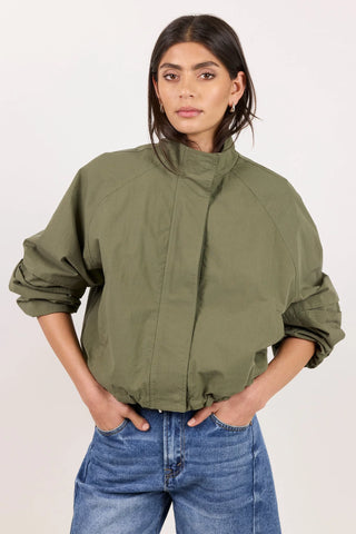 STORIES TO BE TOLD - Trackside Khaki Funnel Neck Drawstring Hem Bomber Jacket