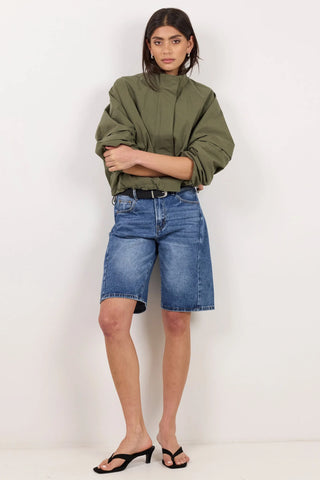 STORIES TO BE TOLD - Trackside Khaki Funnel Neck Drawstring Hem Bomber Jacket
