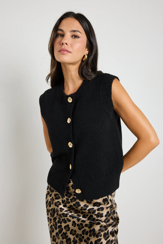 STORIES TO BE TOLD - Trait Black Soft Knit Crewneck Knitted Vest Top