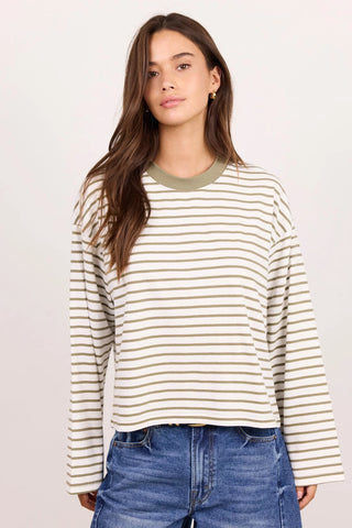 STORIES BE TOLD - UNITE  L/S TEE - Khaki White Stripe