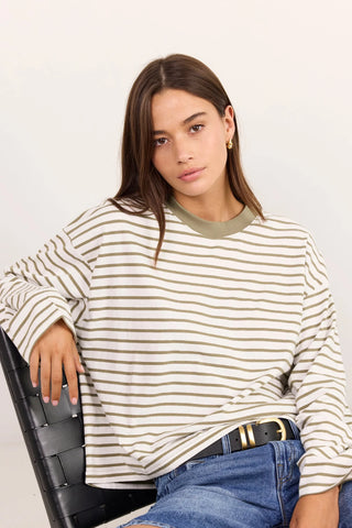STORIES BE TOLD - UNITE  L/S TEE - Khaki White Stripe