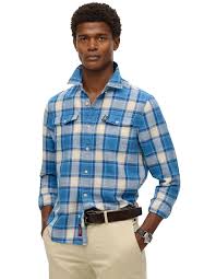 SUPERDRY - MERCHANT LINEN CHECK - BLUE OMBRE CHECK