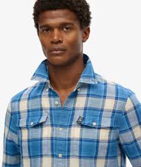 SUPERDRY - MERCHANT LINEN CHECK - BLUE OMBRE CHECK