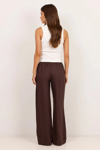 RE UNION - WELLNESS LINEN PANTS - Dark Chocolate