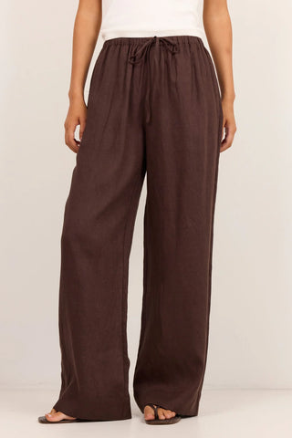 RE UNION - WELLNESS LINEN PANTS - Dark Chocolate