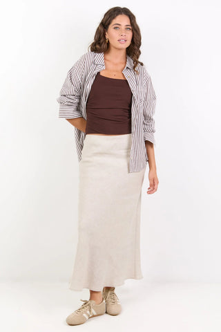 RE UNION - BLISS LINEN BIAS MIDI SKIRT - Natural
