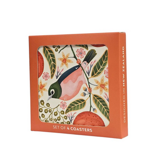 COASTERS - CREAM WAXEYE & MANDARINS - SET OF 4