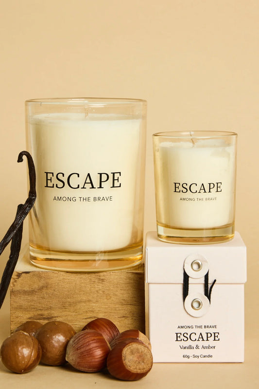 AMONG THE BRAVE SOY CANDLE - ESCAPE VANILLA & AMBER - 250g