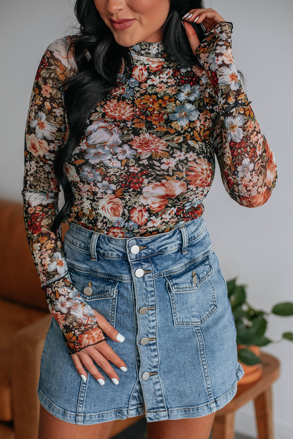 PRICKLE & POLLY FLORAL MESH TOP