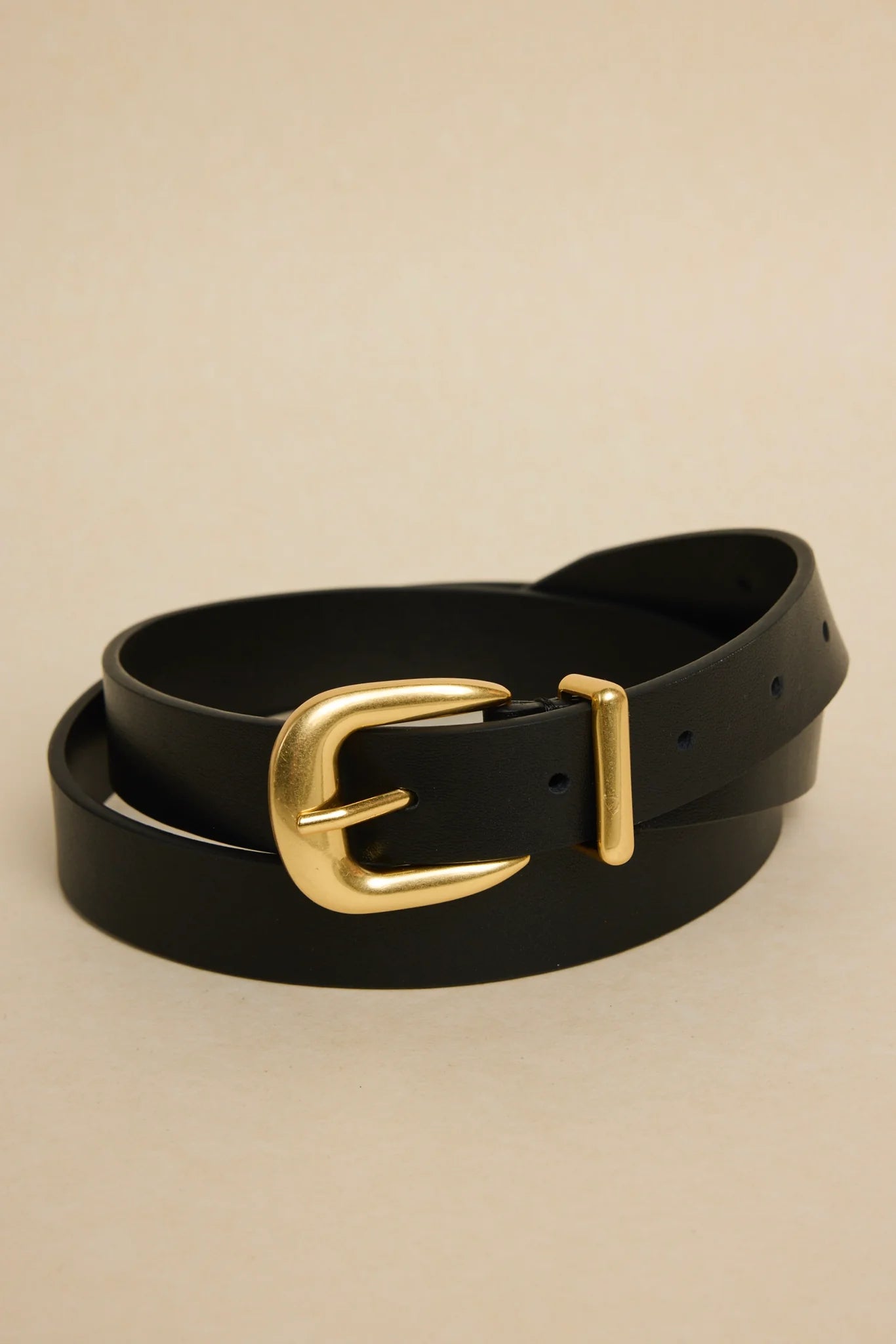 AMONG THE BRAVE GOLD BUCKLE LEATHER BELT - BLACK