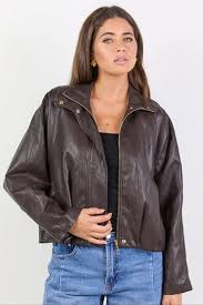 STORIES TO BE TOLD - ENSEMBLE FAUX LEATHER JACKET - Chocolate