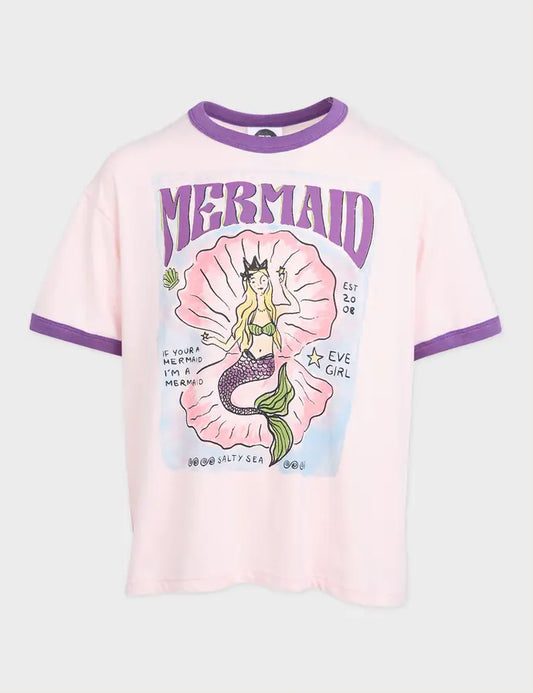 EVE GIRL MERMAID RINGER TEE - Pale Pink
