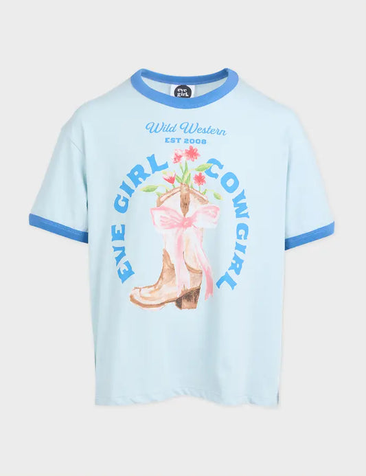 EVE GIRL RODEO RINGER TEE - Light Blue