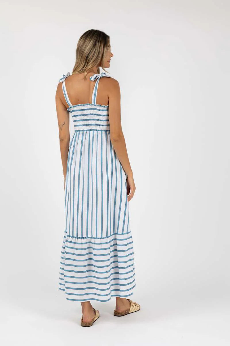 HUMIDITY SANTOS SHIRRED DRESS - BLUE STRIPE