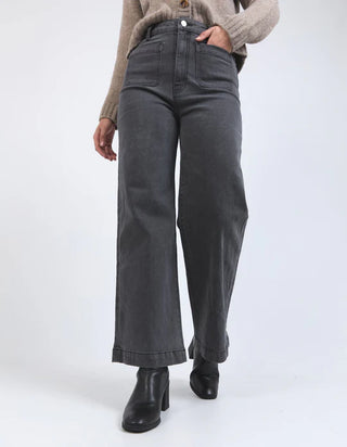 FOXWOOD SARAH WIDE LEG JEAN - WASHED BLACK