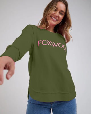 FOXWOOD SIMPLIFIED Metallic Sweatshirt - Olive With Pink Logo