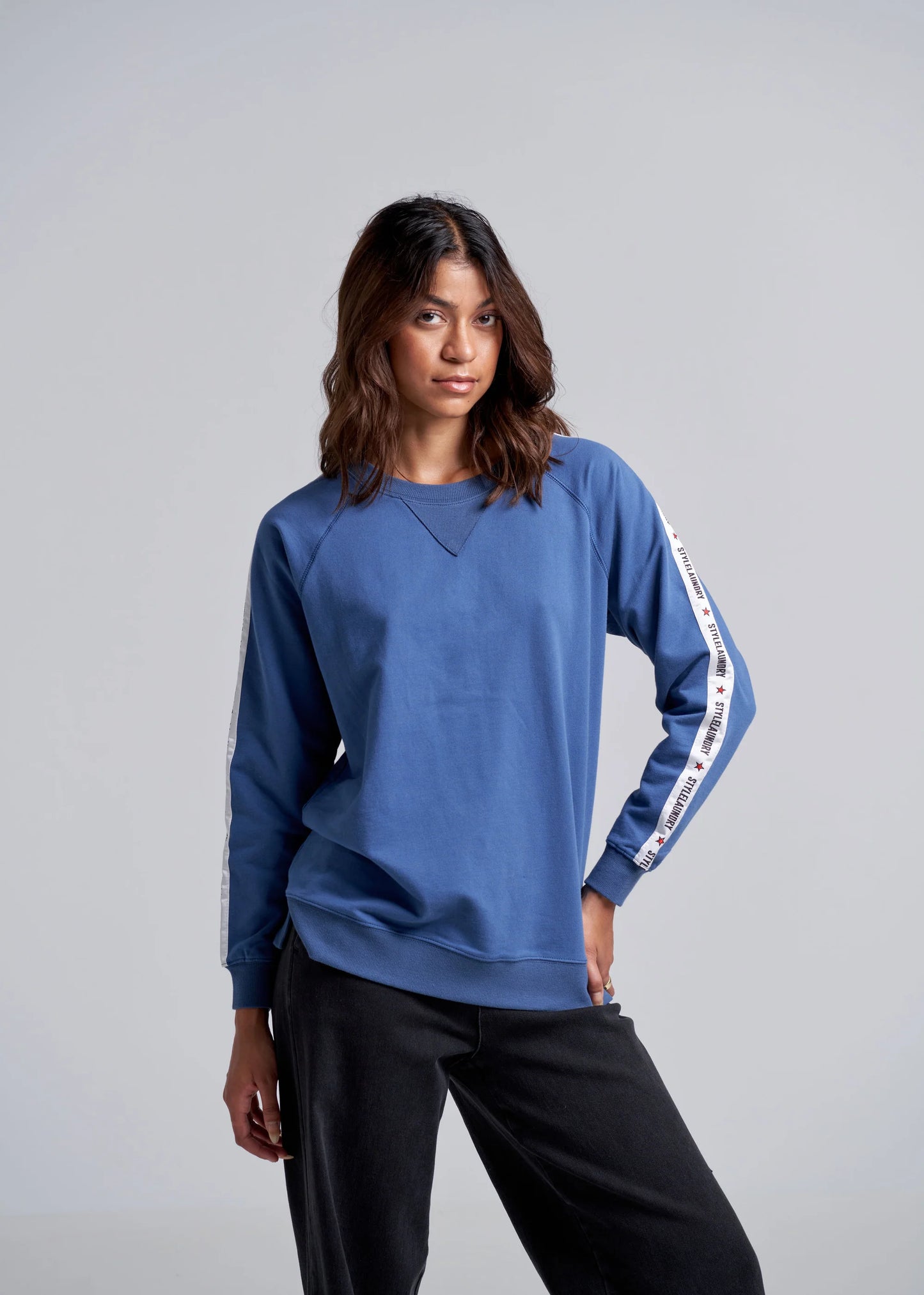 STYLE LAUNDRY TAPE SWEATER - Mid Blue