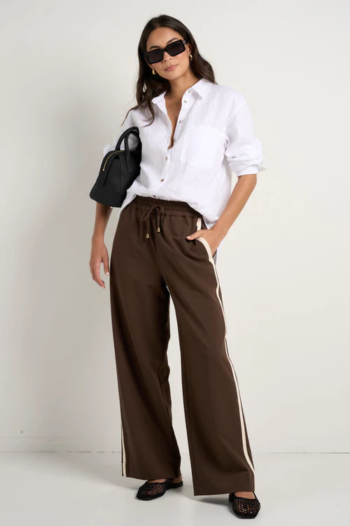 STORIES BE TOLD - TOWNIE CHOCOLATE STRIPE SIDE TAPE WIDE LEG PANTS