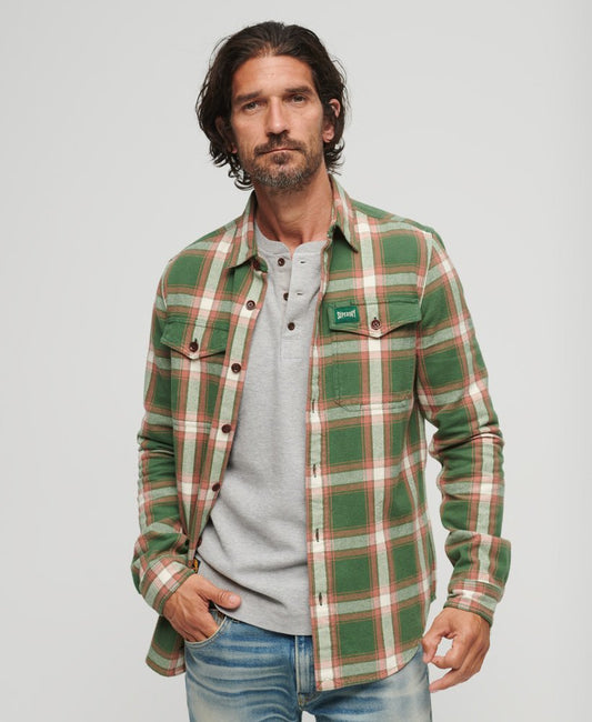 SUPERDRY COTTON WORKER CHECK SHIRT - Green