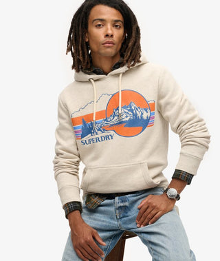 SUPERDRY OUTDOOR GRAPHIC STIPE HOODIE - Oatmeal  Grey Marle