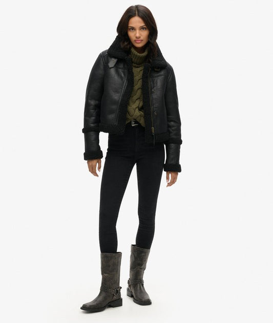 SUPERDRY FAUX SHEARLING CROP JACKET - Black