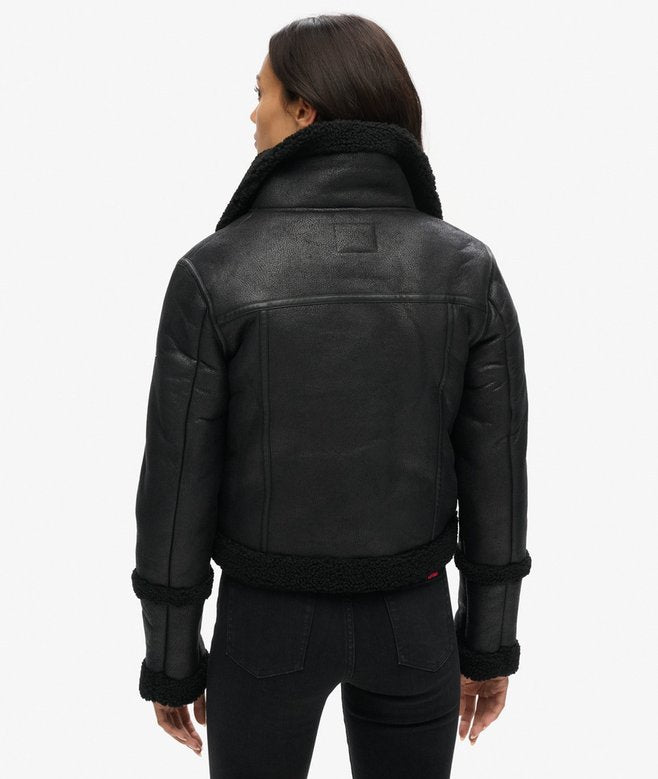SUPERDRY FAUX SHEARLING CROP JACKET - Black