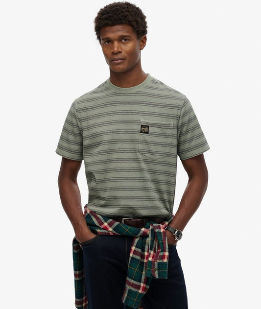 SUPERDRY CONTRAST STRIPE POCKET - Sage Green Stripe
