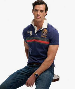 SUPERDRY - DOUBLE EMBELEM RUGBY - Navy/Orange Chest