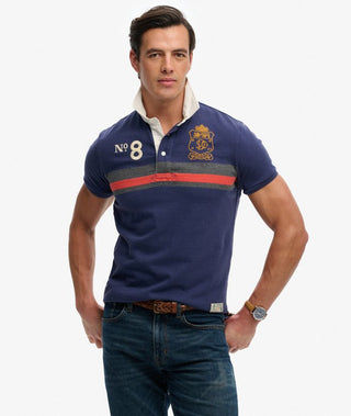 SUPERDRY - DOUBLE EMBELEM RUGBY - Navy/Orange Chest