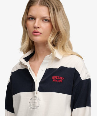 SUPERDRY - HERITAGE STRIPE RUGBY TOP - Navy/Ecru