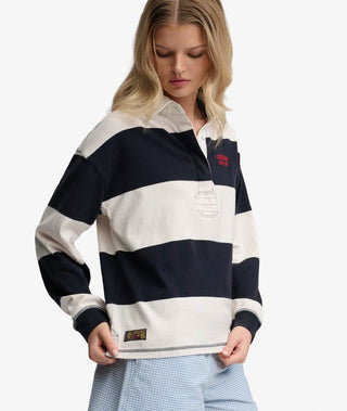 SUPERDRY - HERITAGE STRIPE RUGBY TOP - Navy/Ecru