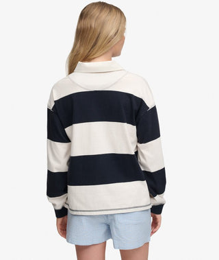 SUPERDRY - HERITAGE STRIPE RUGBY TOP - Navy/Ecru