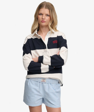 SUPERDRY - HERITAGE STRIPE RUGBY TOP - Navy/Ecru
