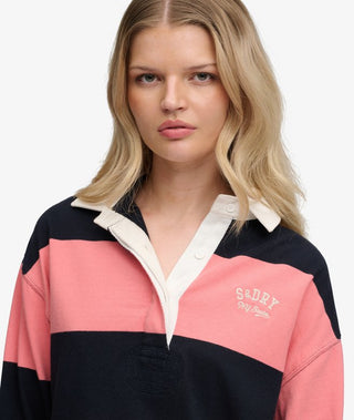 SUPERDRY - HERITAGE STRIPE RUGBY TOP - Navy/Preppy Pink
