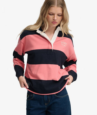 SUPERDRY - HERITAGE STRIPE RUGBY TOP - Navy/Preppy Pink