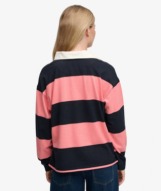 SUPERDRY - HERITAGE STRIPE RUGBY TOP - Navy/Preppy Pink